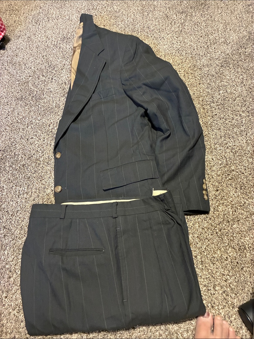 Men's Pinstripe Two-Piece Suit - Dark Navy Formal Blazer & Trousers